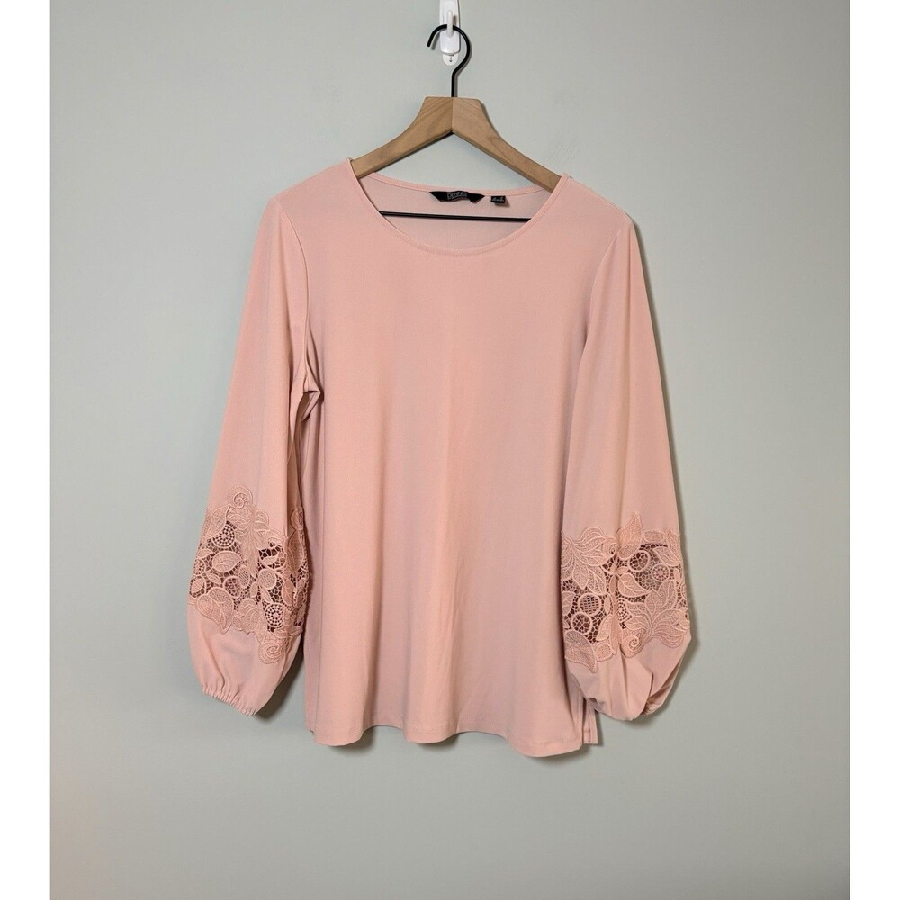 Dennis Basso Blouse Womens Size Large Pink Long Sleeve Lace Sleeves